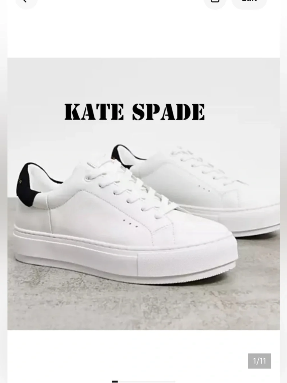 KATE SPADE WHITE LEATHER TRAINER SNEAKERS BLACK ACCENTS 8.5